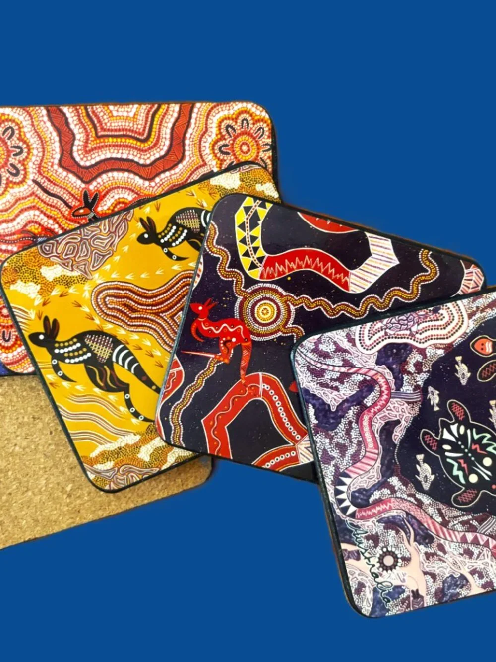 Australian Aboriginal Coasters SET of 6 Cork-Back with Gift Box NWOT